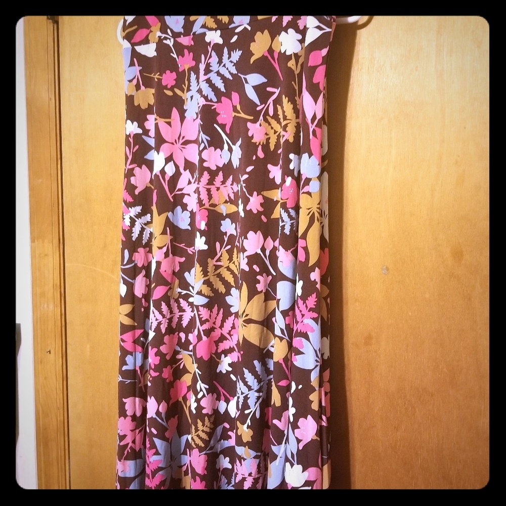 L brown floral maxi skirt